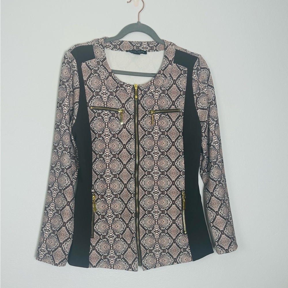 Boston Proper Brown Snakeskin Print Zip Up.